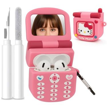 Imagem de Capa compatível com AirPods 4 2024 com kit de limpeza, desenho kawaii 3D para Apple AirPods 4ª geração 2024 fones de ouvido capa de silicone com chaveiro para mulheres e meninas (espelho)