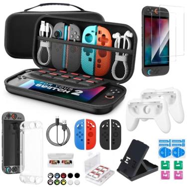 Imagem de Kit Completo para Nintendo Switch 2 (2025) – Estojo de Transporte Rígido + Acessórios Premium (25 itens) – Inclui Película, Protetores de JoyCon, Capa de Cristal, Suporte e Mais – Ideal para Gamers