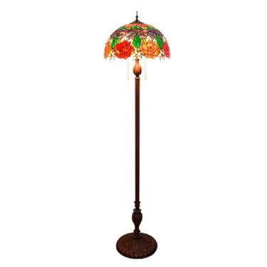 Imagem de Luminária de chão Tiffany vintage de 40 cm (16") - 3 lâmpadas, cúpula de vitral feita à mão, base de ferro antiga, luminária de chão elegante para restaurante, bar, sala de estar, quarto, le
