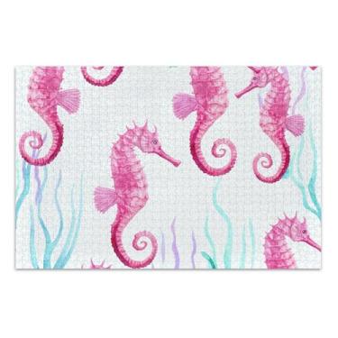 Imagem de Quebra-cabeça 500 peças adultos família elefante branco presentes quebra-cabeça legal para adultos quebra-cabeça brinquedo arte rosa cavalo marinho planta aqua branco, 51 x 35 centímetros