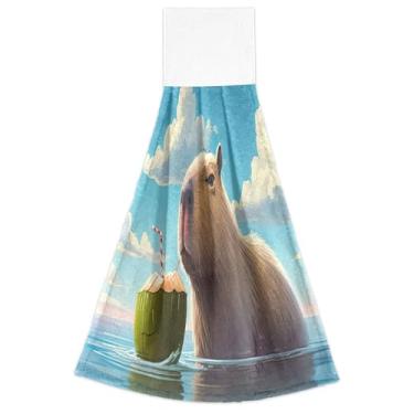 Imagem de Joitme Toalhas de mão para pendurar no outono, capivara branca, azul celeste, conjunto de 2, toalhas de cozinha macias absorventes decorativas, 46 x 35 cm