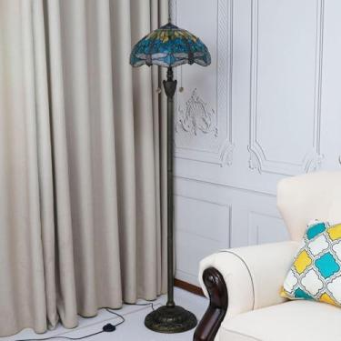 Imagem de Luminária de chão Tiffany, com cúpula de vitral, estilo vintage, dupla, para sala de estar, quarto ou escritório, iluminação brilhante, decoração rústica de canto, bronze, para leitura, libé
