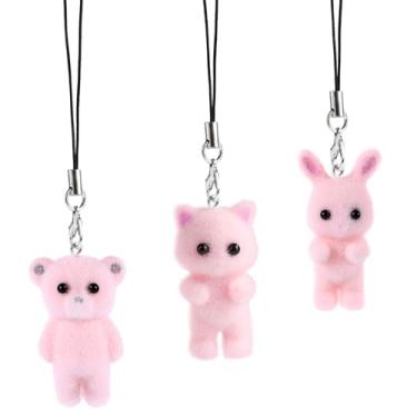 Imagem de Amuletos de telefone fofos, berloques de telefone de gato kawaii, acessórios de cordão de coelho para bolsa, chaveiro de coelho para câmera (estilo 2, rosa)