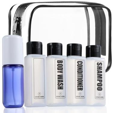 Imagem de GearTrust Frascos de viagem à prova de vazamento para artigos de higiene pessoal aprovados pela TSA, frascos de xampu de viagem de 100 ml, recipientes pequenos de plástico recarregáveis - pacote com 5