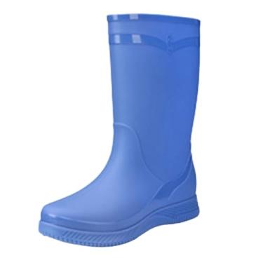 Imagem de Botas de chuva femininas modernas de lã à prova d'água com tubo longo, casual, confortável, para uso externo, interior, cabedal de PVC, Azul royal, 36