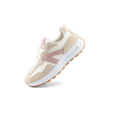 Imagem de Chouiss Tênis esportivo esportivo feminino com sola de pipoca, tênis clássico color block para caminhada, corrida, compras, rosa, 37