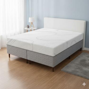Imagem de Cama Box Queen Umaflex Loreto Cinza + Colchão Queen Espuma Viscoelástico D40 + D33 Até 130Kg Bartira Viena