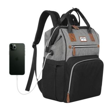 Imagem de Mochila SUPROMOMI, bolsa de fraldas, grande, 27x39x20 cm, preta, cinza