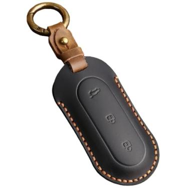 Imagem de Capa de couro artesanal para chave de carro, chaveiro compatível com lixiang l9 l8 l7 l6 2022 2023 2024(Black)