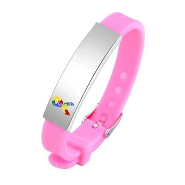 Imagem de Pulseira Identificação Personalizada Criança Autista Autismo Cor:Rosa