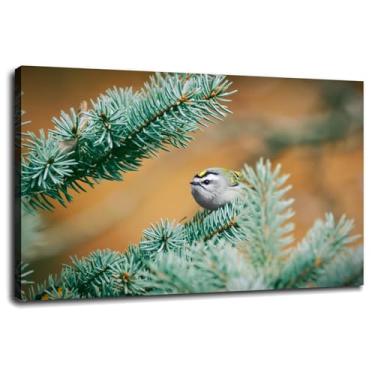 Imagem de Impressão em tela dourada Kinglet Bird Poster arte de parede para casa 1 peça decorações com moldura 60 cm x 40 cm