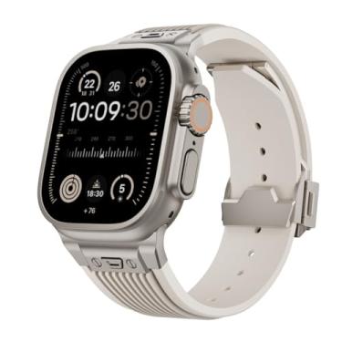 Imagem de HSPTR Para apple watch band ultra 2 49mm 46mm 45mm 44mm pulseira de borracha série 10 9 8 7 6 5 4 3 2 1 se com conector de metal(J,49mm)