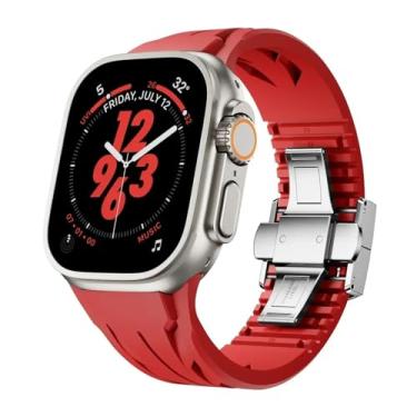 Imagem de EKSIL Pulseira premium fluororubber cortada no tamanho certo para Apple Watch S10 de 46 mm, 42 mm, 45 mm, 44 mm e 42 mm para Iwatch Ultra 2 1 49 mm séries 10/9/8/7/Se/6/5/4, S10 46MM, Ágata