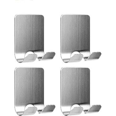 Imagem de Ganchos Autoadesivos Multiuso Aço Inoxidável com Final Liso Brushed Finish Adesivo Potente para Cozinha Banheiro Chaves Utensílios Toalhas Instalação