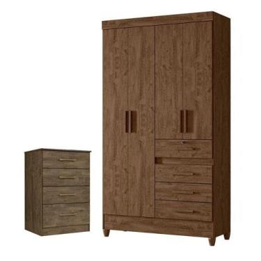 Imagem de Guarda Roupa Solteiro Sobral E Cômoda Ms913 Castanho Wood - Moval - MO