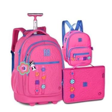 Imagem de Kit Escolar Mochila Rodinhas com Lancheira e Estojo Fichário-Feminino