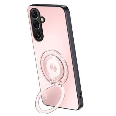 Imagem de POYUFRG Capa magnética para Samsung Galaxy S26 Ultra/S26 Plus/S26, capa fina de metal giratório fosco com suporte de anel com tudo incluído, capa de proteção de lente, rosa, S26 Ultra