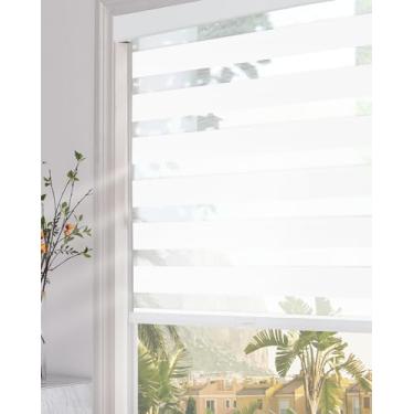 Imagem de Persilux Persianas de zebra blackout sem fio para janelas internas, persianas transparentes, com cassete atualizada, controle de luz de camada dupla para dia e noite no quarto, fácil de instalar (90