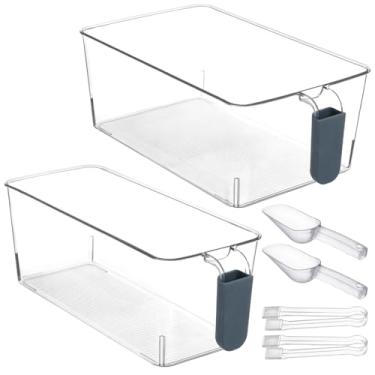 Imagem de 2 caixas de gelo com colher e pinça, balde de gelo com alça removível para freezer, 2 tamanhos de recipiente de gelo de plástico transparente para festa de verão DIY, 31 x 17,5 x 11 cm, 31 x 12,4 x 11