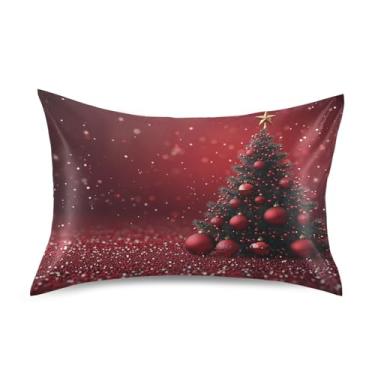 Imagem de Blueangle Fronha de cetim com bolas vermelhas de Natal para cabelo e pele, fronha de seda, tamanho Queen (50,8 x 76,2 cm) - Capas de almofada de cetim refrescantes com fecho de envelope (472)