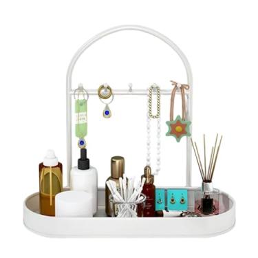 Imagem de Porta-joias – Organizador com bandeja e ganchos – Porta-chaves de mesa de entrada, para colares, brincos, pulseiras, chaves, quarto, dormitório, entrada, vaidade, meninas, mulheres, namorada, esposa