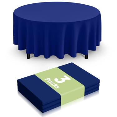Imagem de Smiry Toalha de mesa descartável, pacote com 3, toalha de mesa redonda impermeável de 213 cm, capas de mesa redondas decorativas para festa, aniversário, piquenique, azul marinho