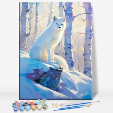 Imagem de ARCTIC FOX ALASKA Tela Emoldurada DIY Kit de Pintura por Números Bar Café Caverna Casa Parede Casa de Banho Varanda Pátio Decoração Presente, 40,6 x 30,5 cm