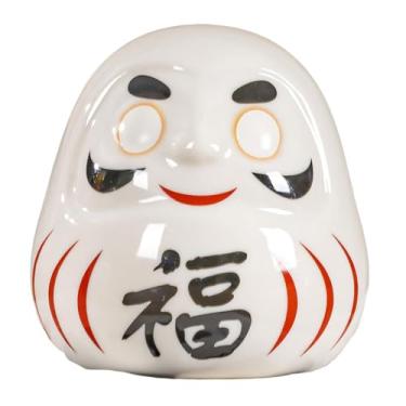 Imagem de KiBcsLic Escultura de boneca Daruma japonesa, peça central artesanal, presente multifuncional, estátua decorativa para escritório, mesa ou estante, Branco