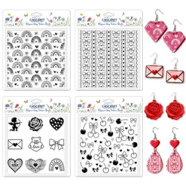 Imagem de CHGCRAFT 4 peças de folhas de textura de argila de polímero arco-íris amor dia dos namorados, tapete de textura de argila de silicone cereja para fazer brincos de argila de polímero, joias, artesanato