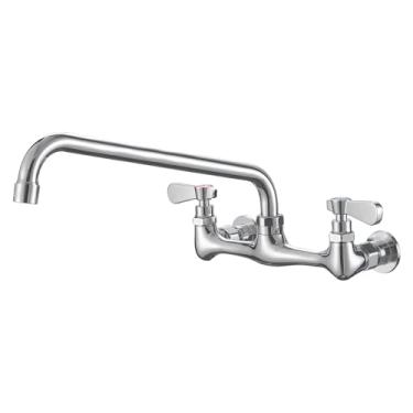 Imagem de Torneira de parede Torneiras de cozinha Pia utilitária com bico giratório de 35,5 cm pescoço de ganso 20,3 cm torneira de pia comercial central lavanderia restaurante, acabamento cromado da Bathfinesse