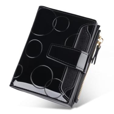 Imagem de Marlekarida Carteira feminina de couro nobre e elegante, lantejoulas, porta-cartão de identificação removível, estilo curto com três dobras, zíper e fecho de pressão, proteção RFID para proteger