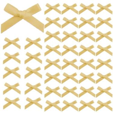 Imagem de 100 peças de mini laços - laço de cetim pequeno de 4 cm para artesanato, embrulho de presente, scrapbook de costura - decorações de caixa de presente de lembrancinhas de festa de casamento (amarelo)