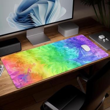 Imagem de Tapete de mesa minimalista de couro, mouse pad de arte colorida grande teclado de computador para jogos, capa e protetor de mesa à prova d'água, tapete de mouse decorativo de couro PU para laptop