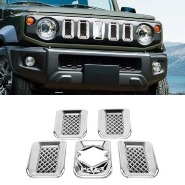 Imagem de Grade decorativa para para-choques de carro, kit de carroceria, grade de corrida, grade de para-choque frontal compatível com Jimny JB64 JB74 2019+ parte externa (prata)