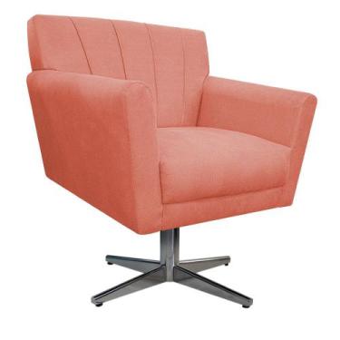 Imagem de Poltrona Laura Base Giratória de Metal Suede Coral - Doce Sonho Móveis