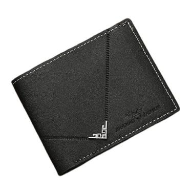 Imagem de Carteira masculina fina de couro com bloqueio de RFID, bolso frontal, dobrável, minimalista, porta-cartões de crédito, clipe para dinheiro, Preto, Clássico