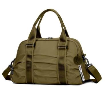 Imagem de Bolsa Mochila Esportiva Academia Viagem Mala Mão Blogueira Espaçosa Alça Transversal Com Chaveiro Pompom Colorida Grande(Verde Militar)