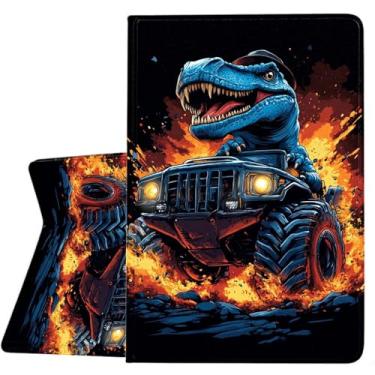 Imagem de ZHJLZQAI Capa para Samsung Galaxy Tab A11+ / Tab A9+ 11 polegadas 2025/2023, couro protetor fino, despertar/hibernar automaticamente, suporte de ângulo de visão ajustável. Dinossauro no caminhão