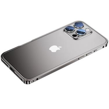 Imagem de HUHUCASE "Capa bumper de metal de encaixe com protetor de lente para iPhone 17/16/15/14/13 Pro Max: design de bloqueio seguro, moldura durável e capa de proteção total (cinza, iPnone14 Pro)
