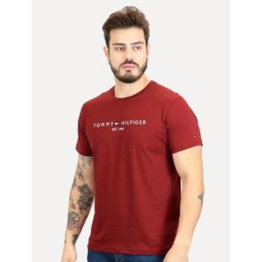 Imagem de Camiseta Tommy Hilfiger Masculina Core Logo Vermelho Escuro-Masculino