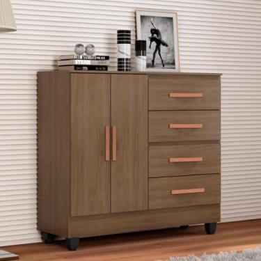 Imagem de Cômoda 4 Gavetas 2 Porta com Pés Lite Móveis Leão, Carvalho OAK