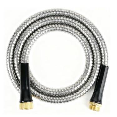 Imagem de SheeChung Mangueira de jardim curta 2,4 m x 5/20.3 cm, mangueira de jardim de metal para torneira de carretel, mangueira de metal de aço inoxidável 304 resistente, mangueira de água leve e à prova de