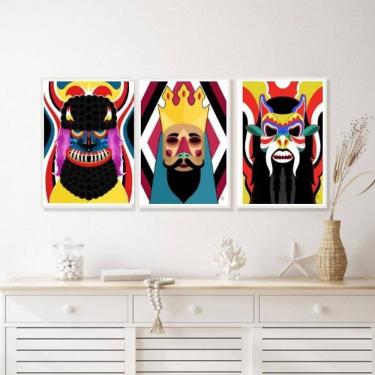 Imagem de Kit 3 quadros decorativos folclore 33x24cm - com vidro