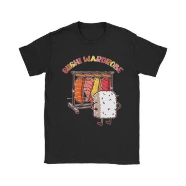 Imagem de Camiseta Casual Feminina Com Estampa De Sushi, Manga Curta, Decote Red