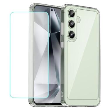 Imagem de Wanyuexes Capa para Galaxy S24 FE, capas para Samsung S24FE SM-S721U com protetor de tela de vidro temperado, parte traseira rígida transparente de policarbonato e capa protetora de TPU para Samsung