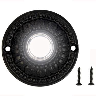 Imagem de A29 Botão de pressão de campainha iluminada com fio em pó preto, campainha decorativa de entrada iluminada com LED redondo de 5,8 cm x 5,8 cm, substituição resistente ao clima com ferragens de