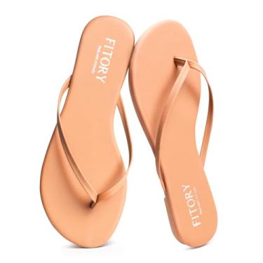 Imagem de FITORY Chinelo feminino, moderno, casual, tanga de caminhada com couro vegano, sandálias planas confortáveis de verão para praia 2026 para ambientes internos e externos, tamanho 6-11, Cinzento-acastan