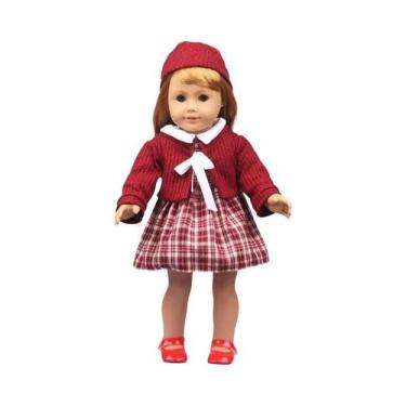 Imagem de Conjunto De Roupa Para Boneca De 18 Polegadas: Vestido Xadrez, Jaqueta