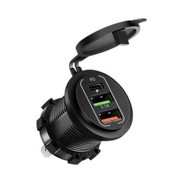 Imagem de Carregador De Carro Dual Type-C Com 4 Portas USB À Prova d'Água 12V 24