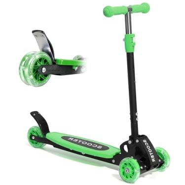 Imagem de CALCHELE Patinete para crianças de 6 a 12 anos, rodas iluminadas por LED e 3 guidões de altura ajustável, scooter infantil, deck extra largo para meninas e meninos, verde